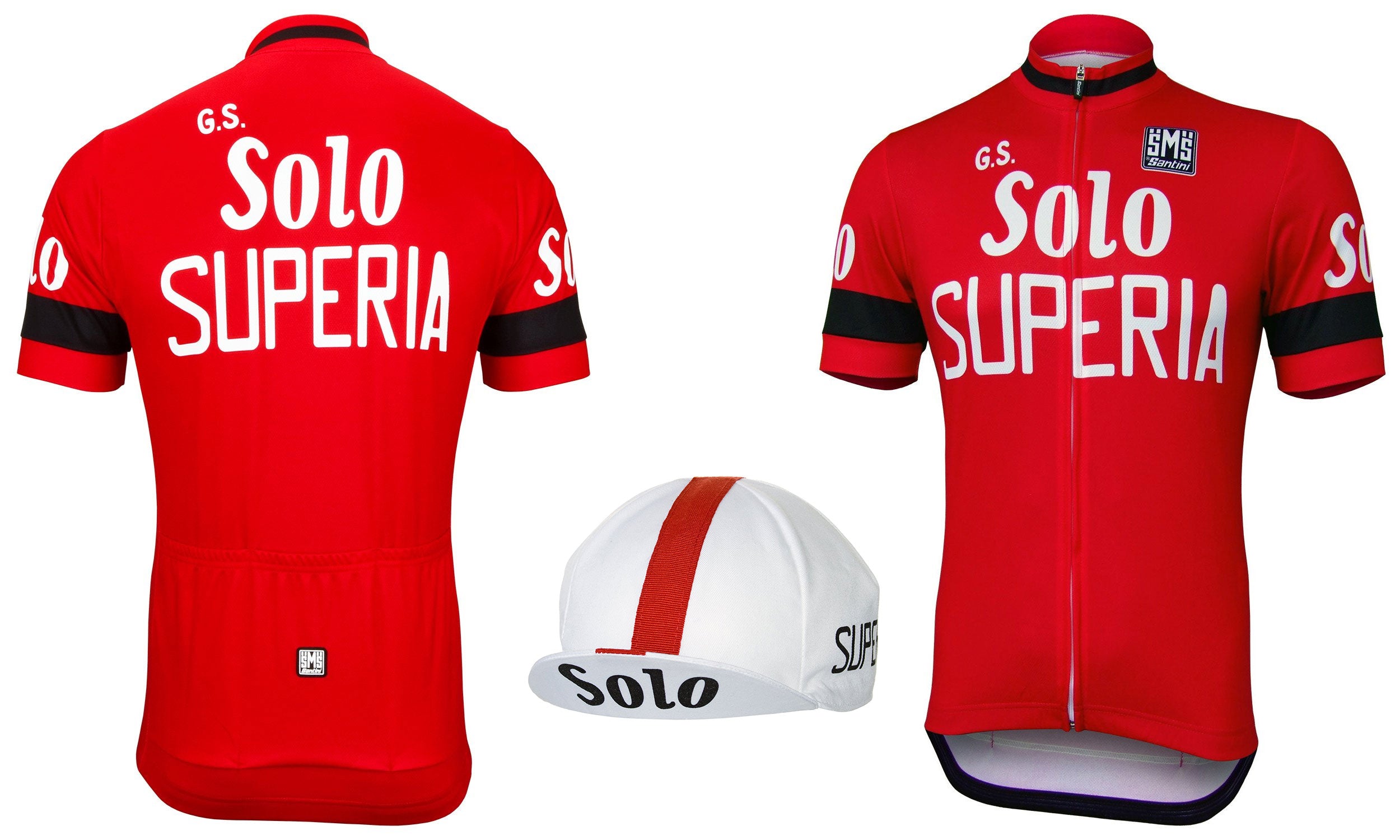 Buy the GS Solo Superica retro cycling jersey and matching team cotton cycling cap at Prendas Ciclismo