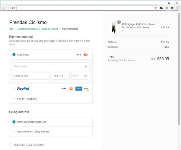 Screen shot of the new checkout process