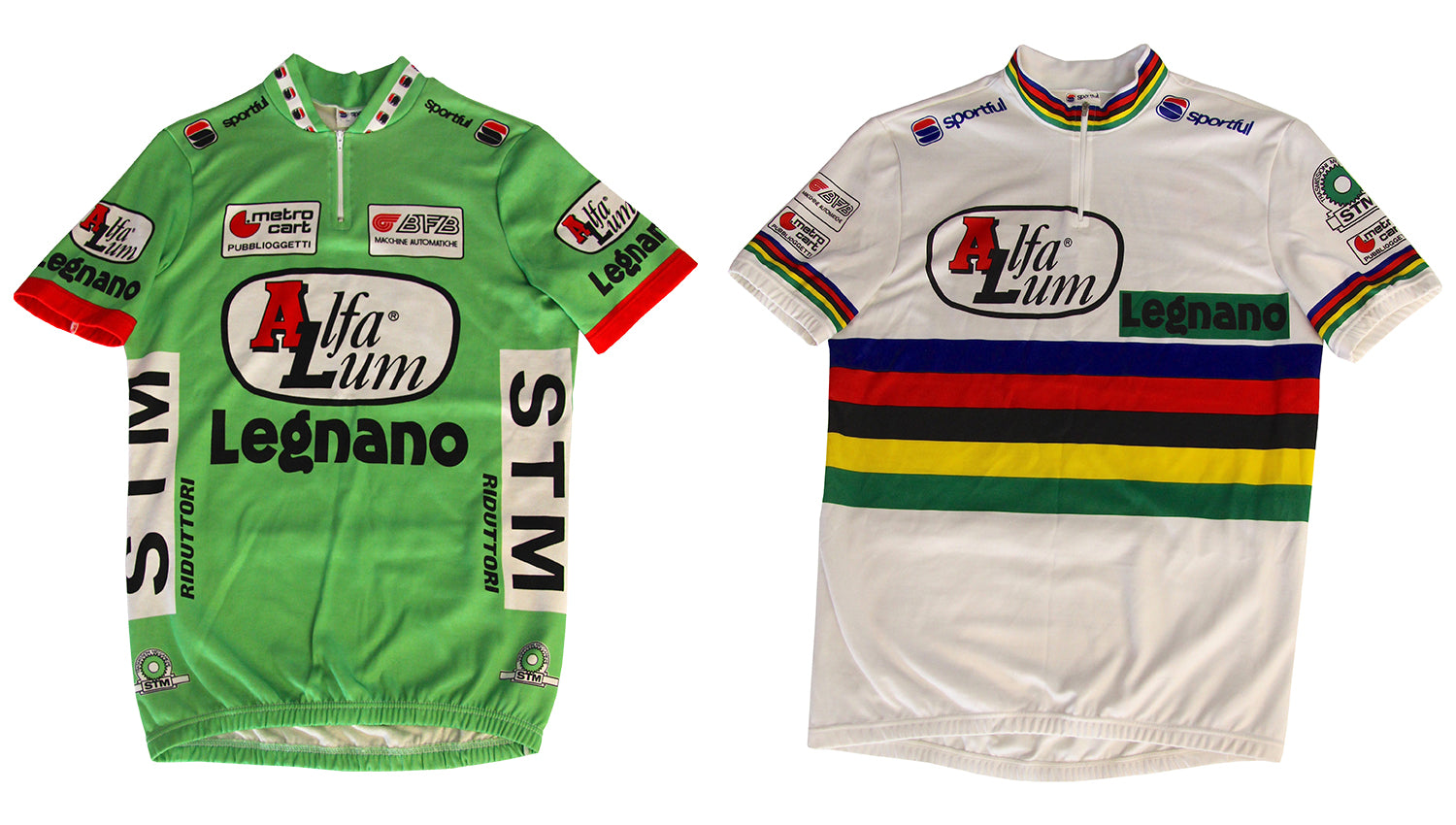 The 1988 Alfa Lum/Legnano team jersey and Fondriest's World Champion jersey that Sportful made before he made his big money move to Del Tongo for 1989.