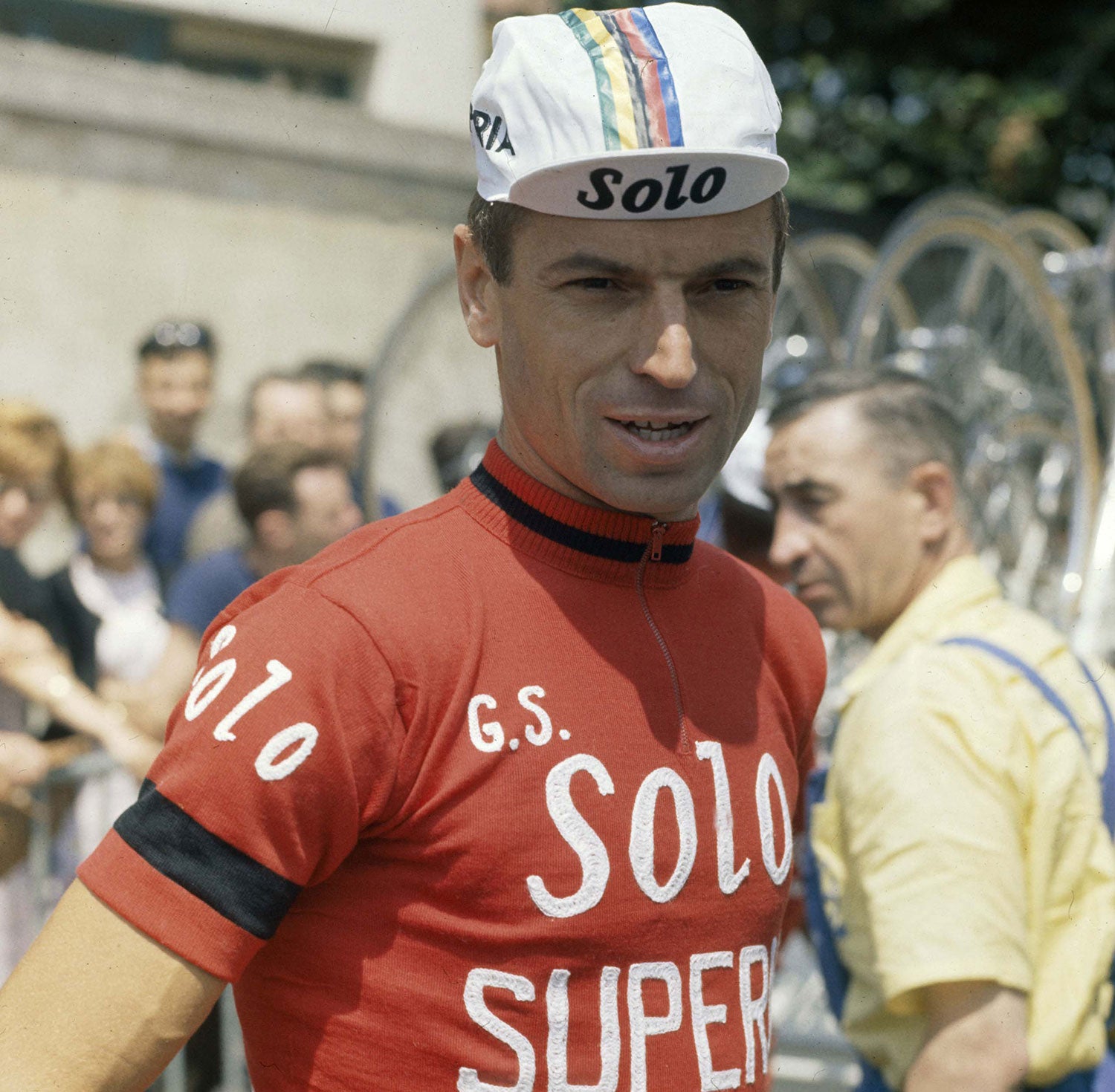 Rik Van Looy donning the iconic Solo-Superia red jersey. Photo credits: Offside / L'Equipe.