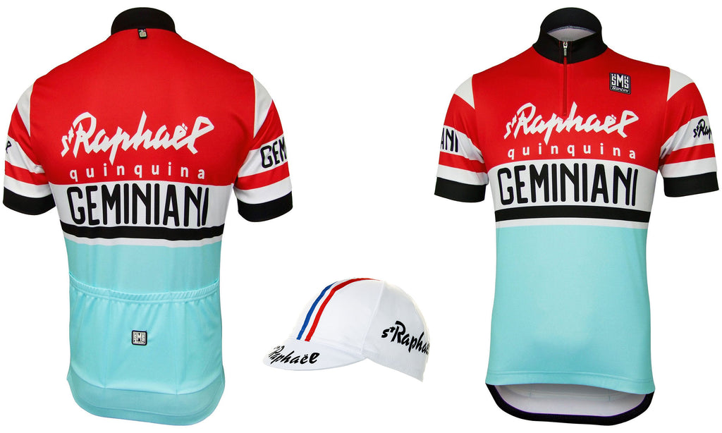 You can buy the St Raphael retro cycling team jersey, cycling cap and matching phone case at Prendas Ciclismo.