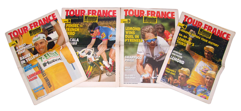 Winning Magazine Cover Stars: Greg Lemond, Steve Bauer & Ronan Pensec during the 1990 Tour de France.