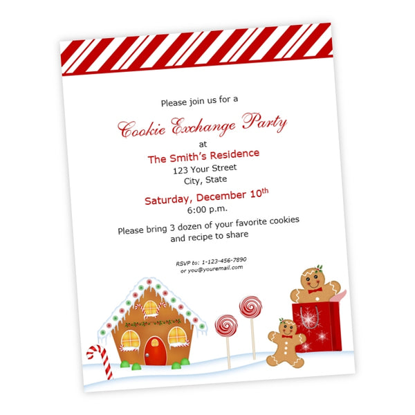 Christmas Party Invitation Cookie Exchange Christmas Gingerbread House 