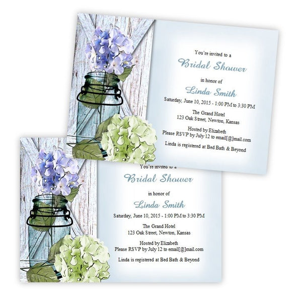 Hydrangea In A Mason Jar Bridal Shower Invitation A J S Prints