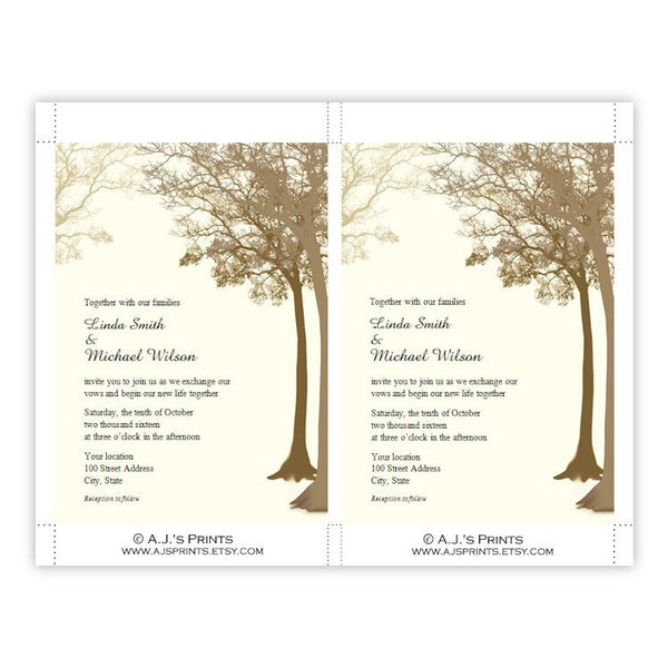 Brown Fall Trees Wedding Invitation Template A J S Prints