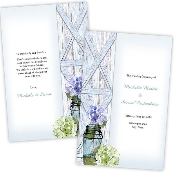 Hydrangea In A Mason Jar Folded Wedding Program Template A J S