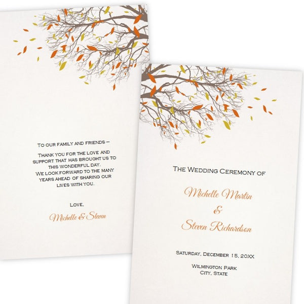 Fall Tree Branches Folded Wedding Program Template A J S Prints