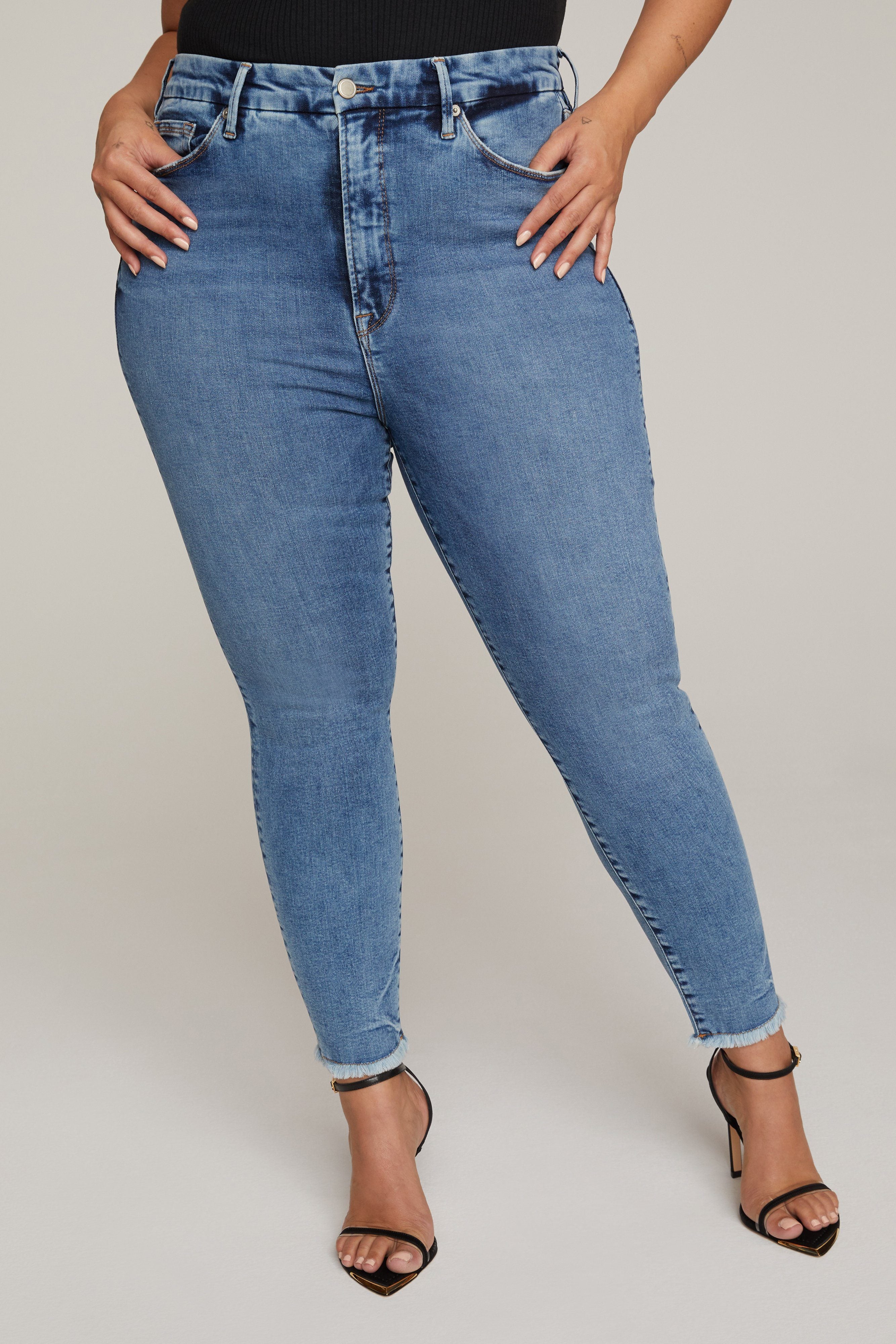 GOOD AMERICAN Good Waist Crop Skinny High-rise Cotton-blend Jeans in Blue Womens Clothing Jeans Skinny jeans 