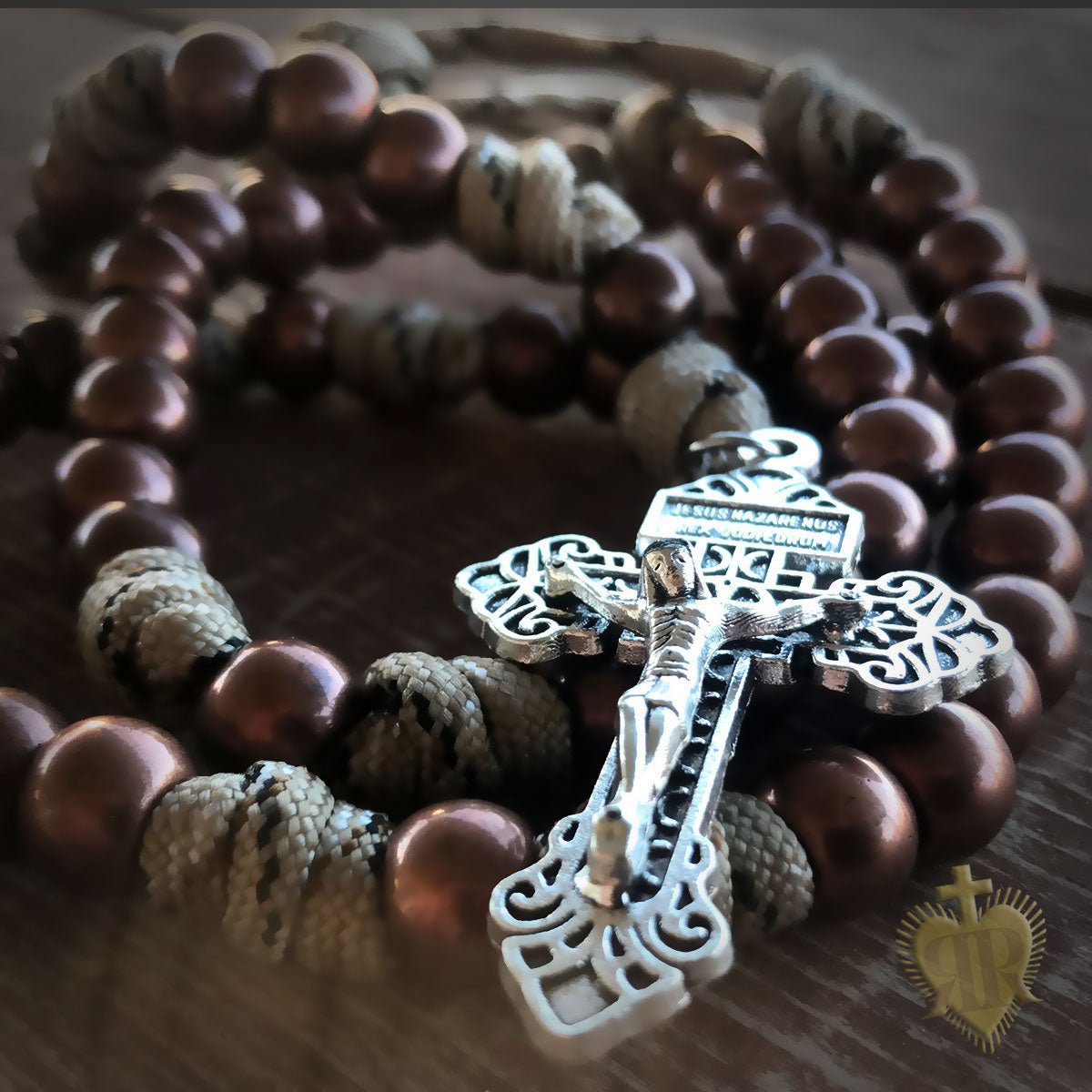 Men's Rosary - Battle Bronze Paracord Rosary - Tough & Rugged Rosary b