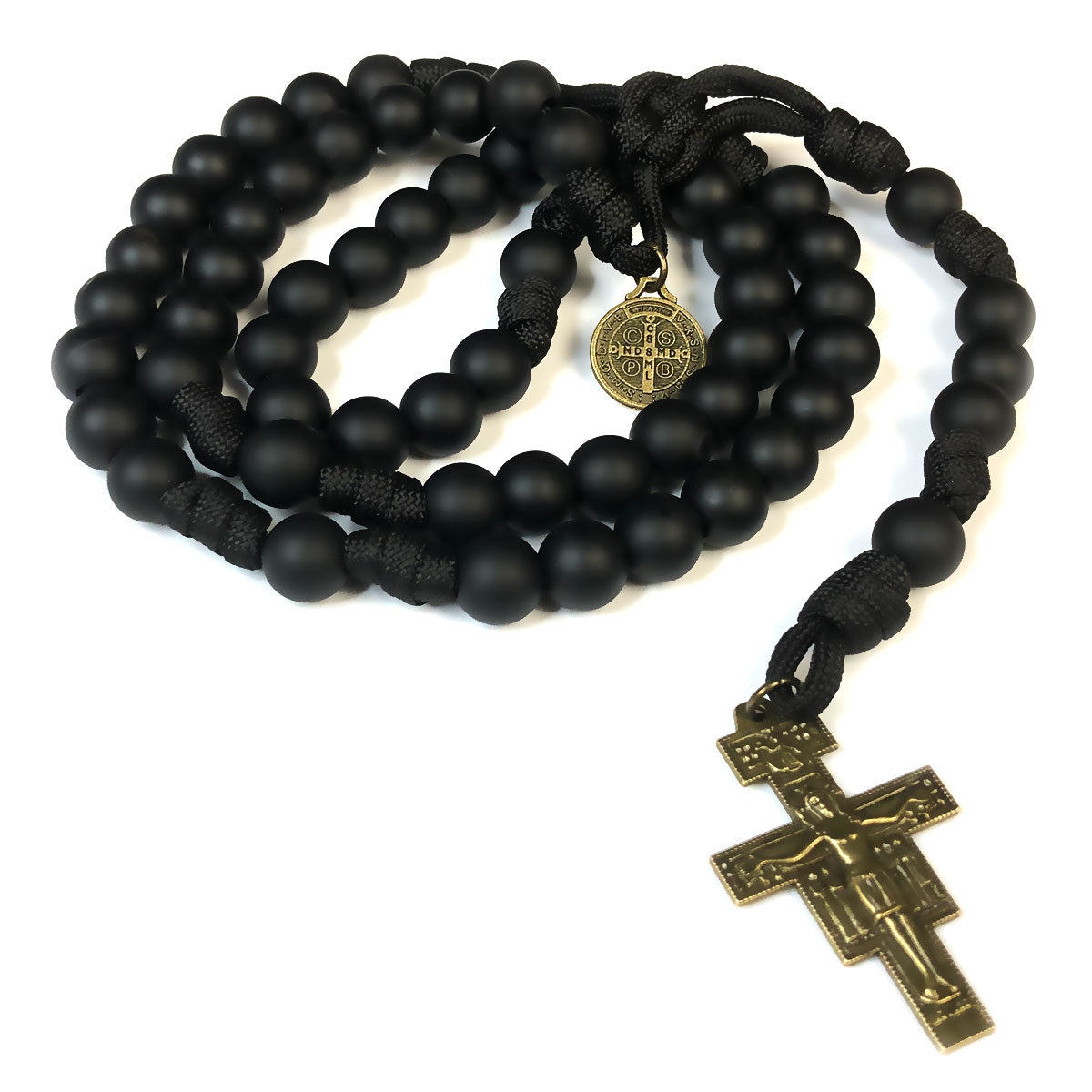 Catholic Heirlooms St. Benedict Black Onyx Stone Paracord Rosary - Men