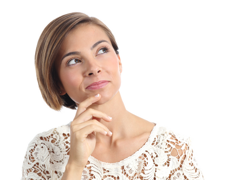 woman thinking and looking at side isolated on a white background