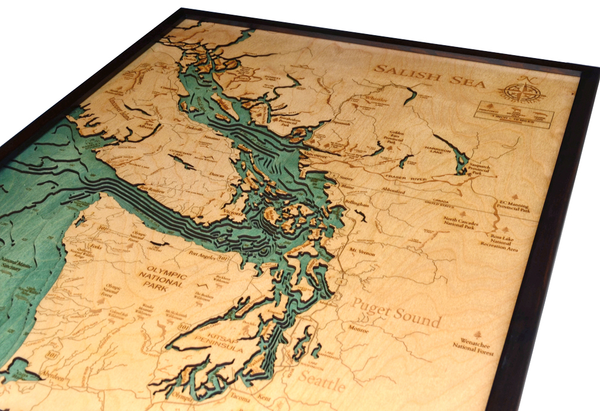 Salish Sea Wood Map Woodchart Of Salish Sea, Washington - Captain's Nautical Books & Charts