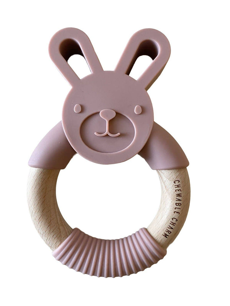 Bunny Silicone + Wood Teether~ Rose