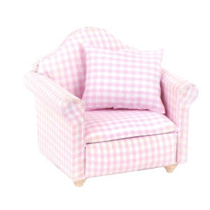 pink check armchair