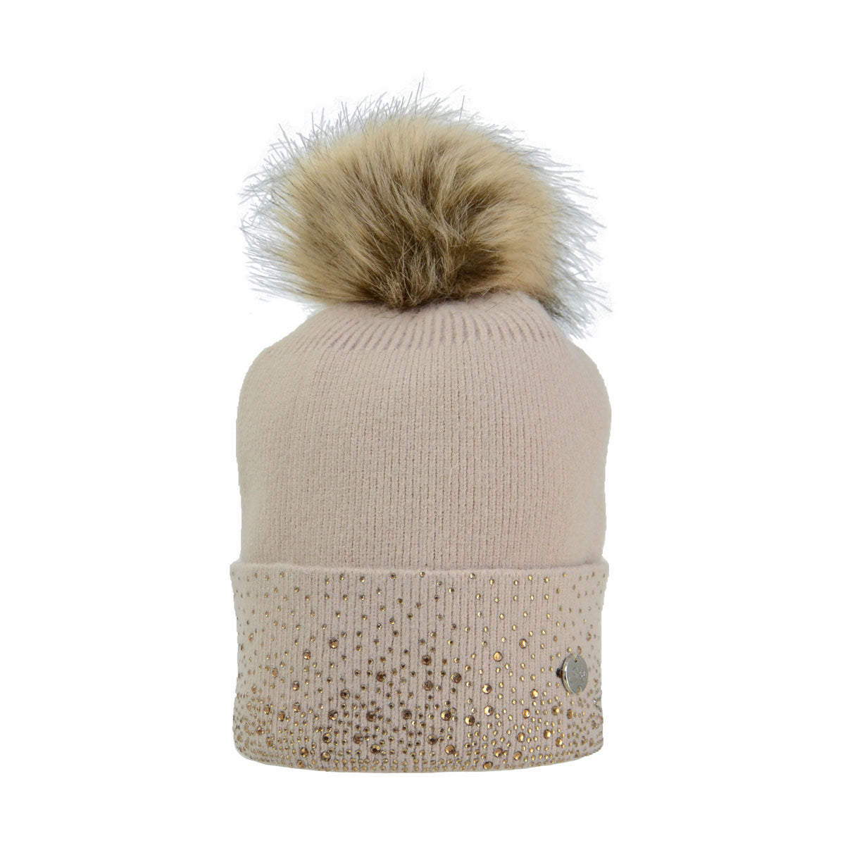HyFASHION Ladies Melrose Cable Knit Bobble Hat With Faux Fur PomPom All Colours