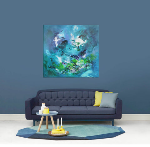 blue and teal abstract paintings for sale