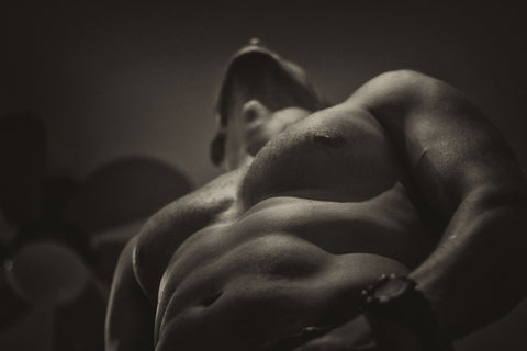 Close up of a man's muscly chest