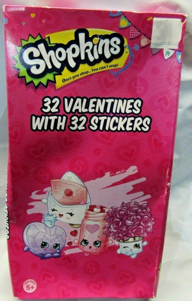 Shopkins Valentines 32 Cards with 32 Stickers Ages 5 NEW IN BOX 
