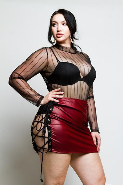 Plus Size Sexy Lace Up Leather Skirt Slayboo