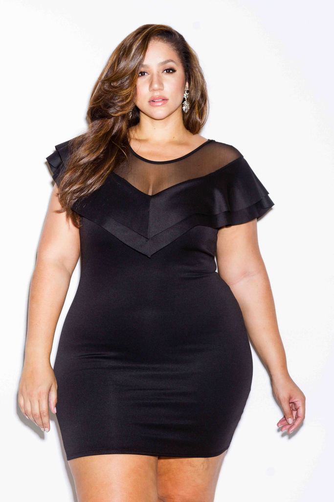 Plus Size Glam Ruffle Mesh Mini Dress Slayboo 0310