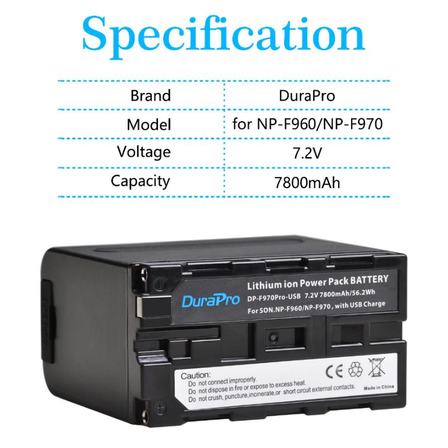DuraPro 7800mAh NP-F960 NP-F970 Battery with USB Port and LED Power Indicator - Arahan Photo
