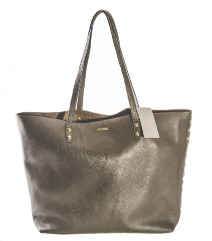 Charcoal Gray Leather Tote with metal studs