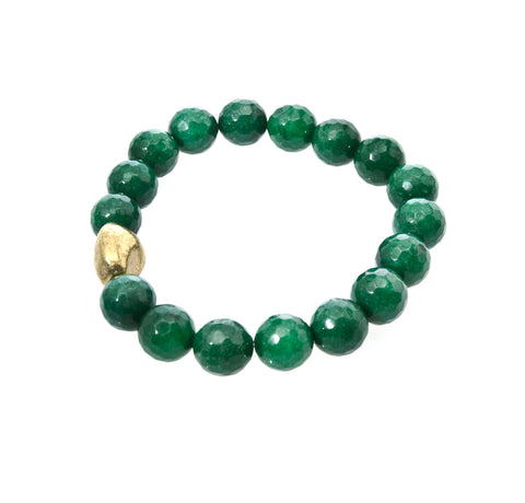 The Gold Nugget Amongst the Forest Green Beads Defines This Holly Zaves Beaded Bracelet