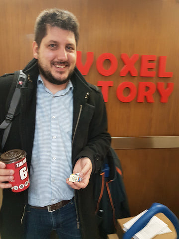 Picture of Francois Lahey with his hot cup of Tim Hortons coffee before leaving for the US