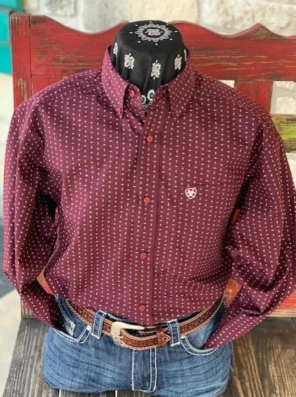 maroon long sleeve dress shirt