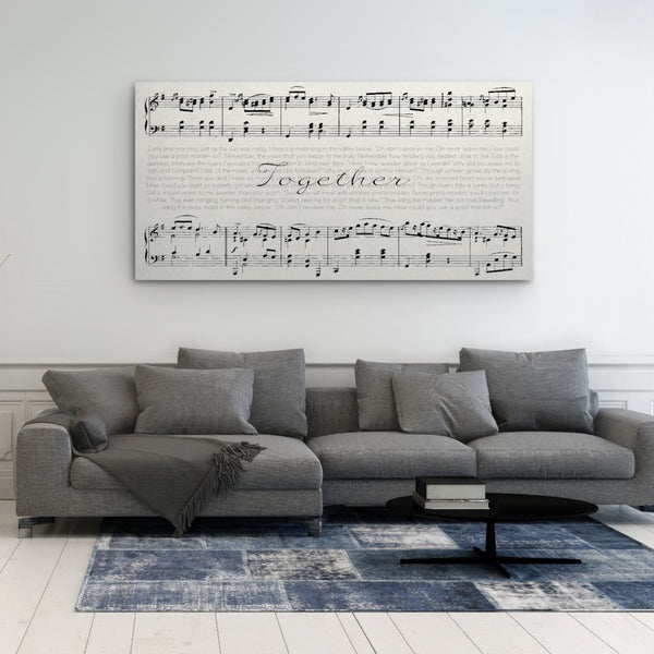 sheet music and song lyrics on canvas