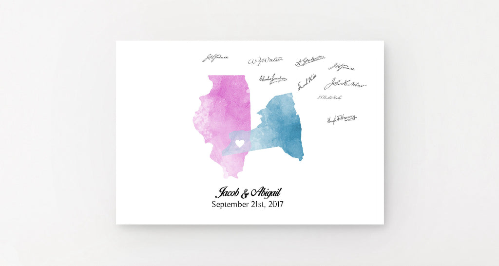 Watercolor State Wedding Guest Book Alternative