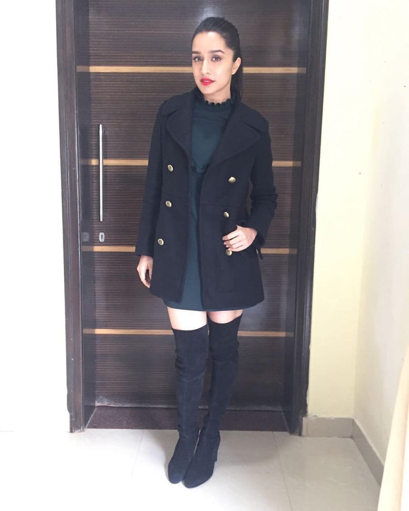 shraddha kapoor in black long coat