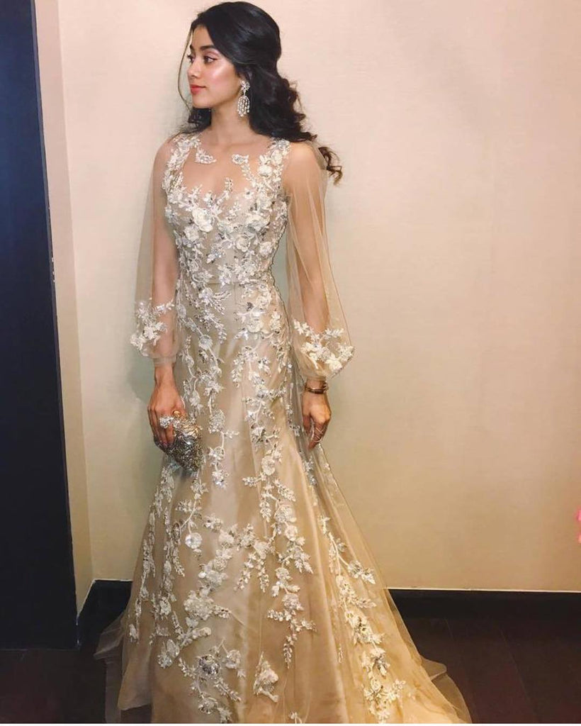 Jhanvi Kapoor is Looking So angelic in this Manish Malhotra's Golden dress Gown Western Wear 