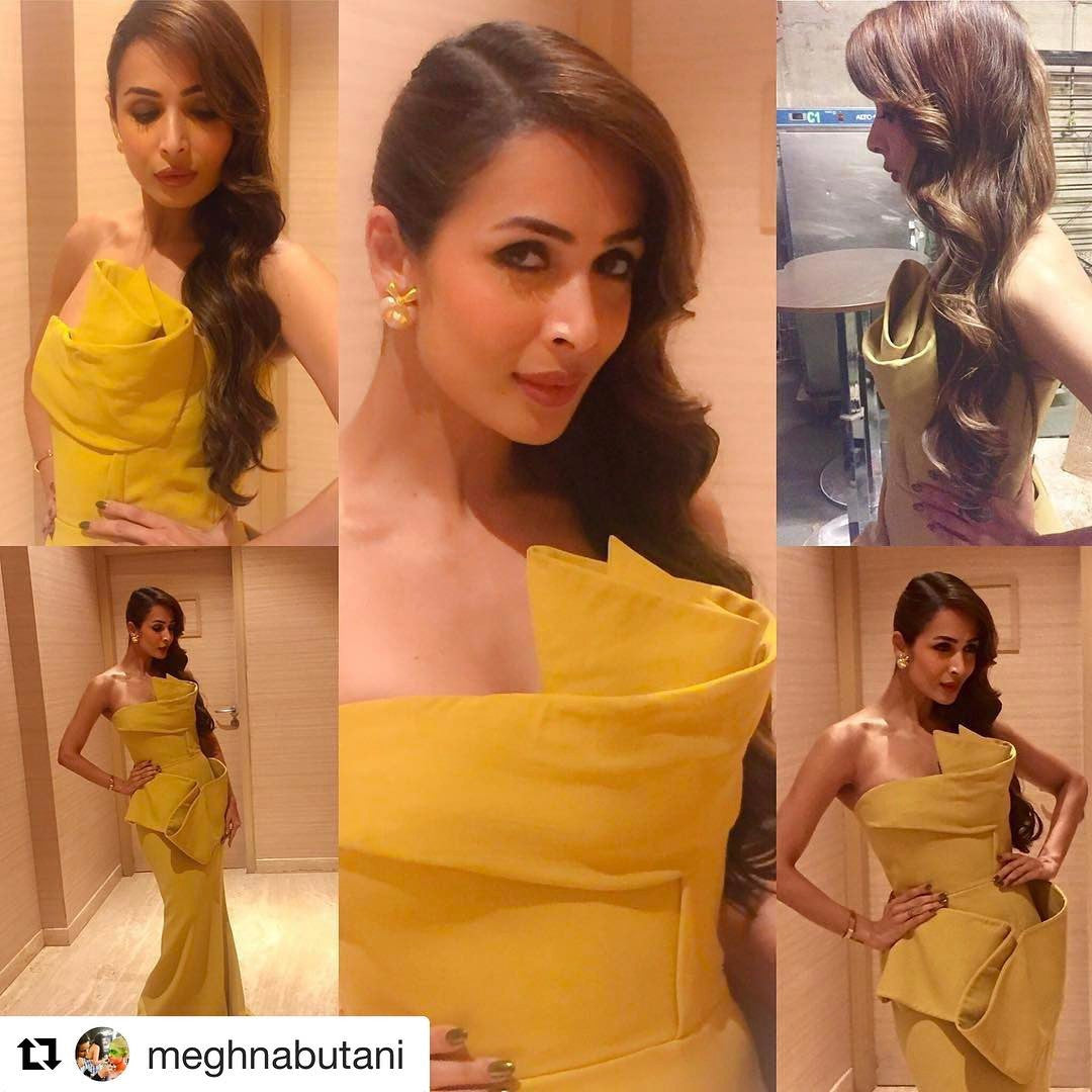 Malaika Arora Khan looked sensational in a yellow fitted gown by Azzi and Osta from their Spring 2015 Couture collection
