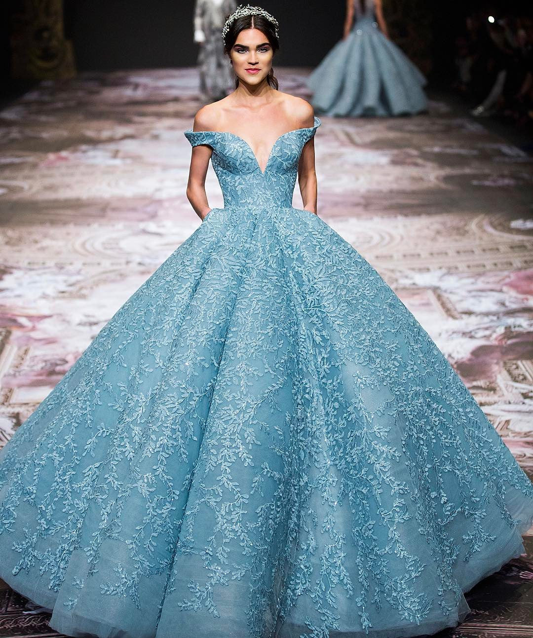 Aishwarya Rai Bachchan looked ethereal in a powder-blue brocade ball gown by Michael Cinco