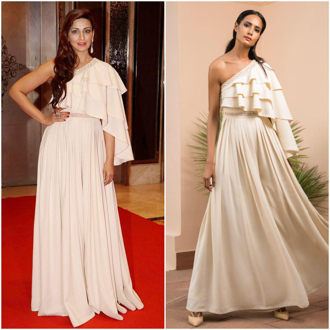 Sonali Bendre in Ridhi Mehra SS17 Collotion's Ivory off-shoulder ruffles gown at Asia Spa awards