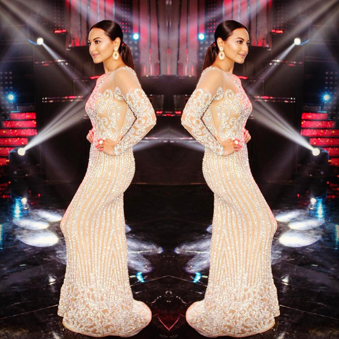 Sonakshi Sinha In Silver Embellished Gown By Yousef Aljasemi