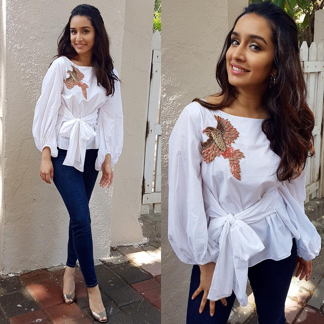 Shraddha Kapoor looks breezyyy & beautiful in Sonaakshi Raaj's fresh summer pret phoenix knot shirt