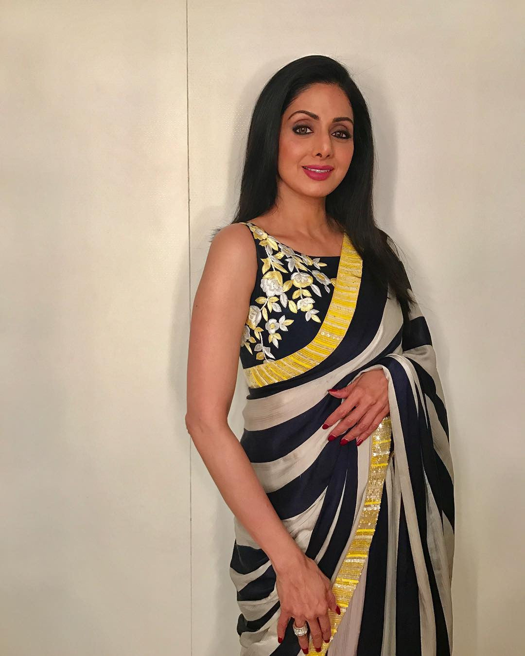 Sridevi Looked Lovely In Manish Malhotra’s  Floral Embroidery Designer Saree 