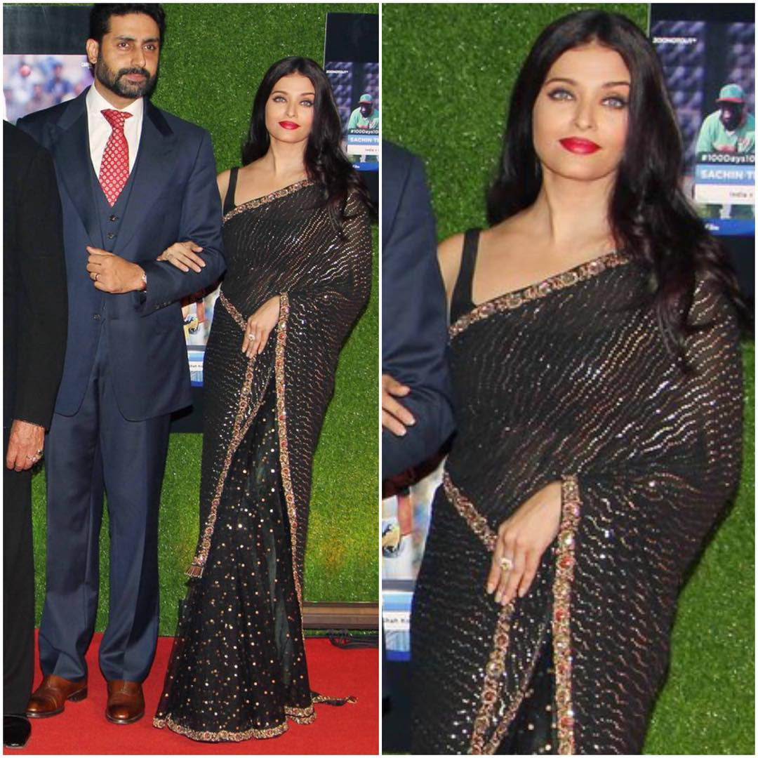 Aishwarya Rai Bachchan Looked Classy In Black Sabyasachi Saree At The Premiere Of Sachin: A Billion Dreams