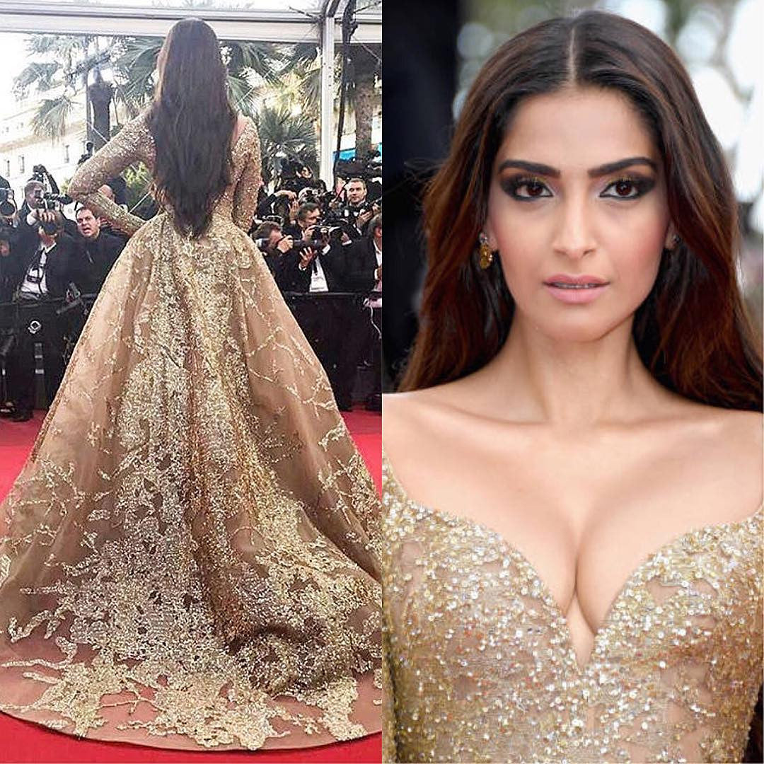 Sonam Kapoor in Elie Saab Couture's Golden Dress Gown At Cannes Film Festival 2017
