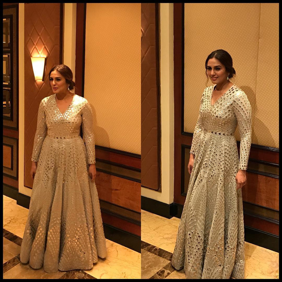  Huma looked pretty in a pastel embellished gown by design duo Falguni and Shane Peacock.