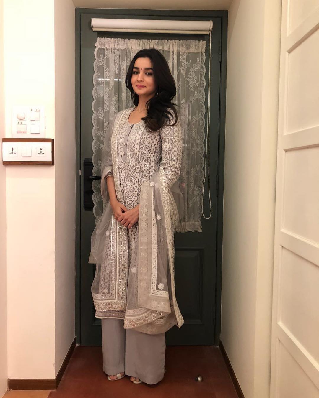 Alia Bhatt Looked Desi In Embroidered  Plazo Salwar Suits