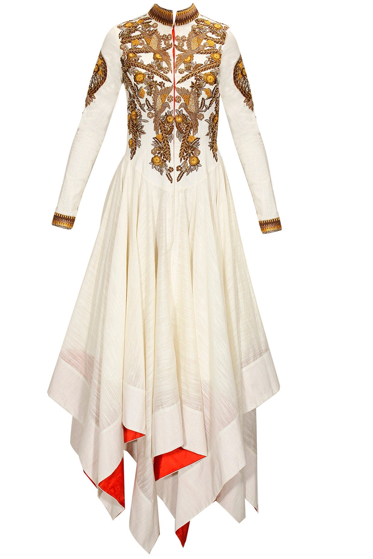 Asymmetrical-white-golden-work-Cotton-Anarkali-Kurta