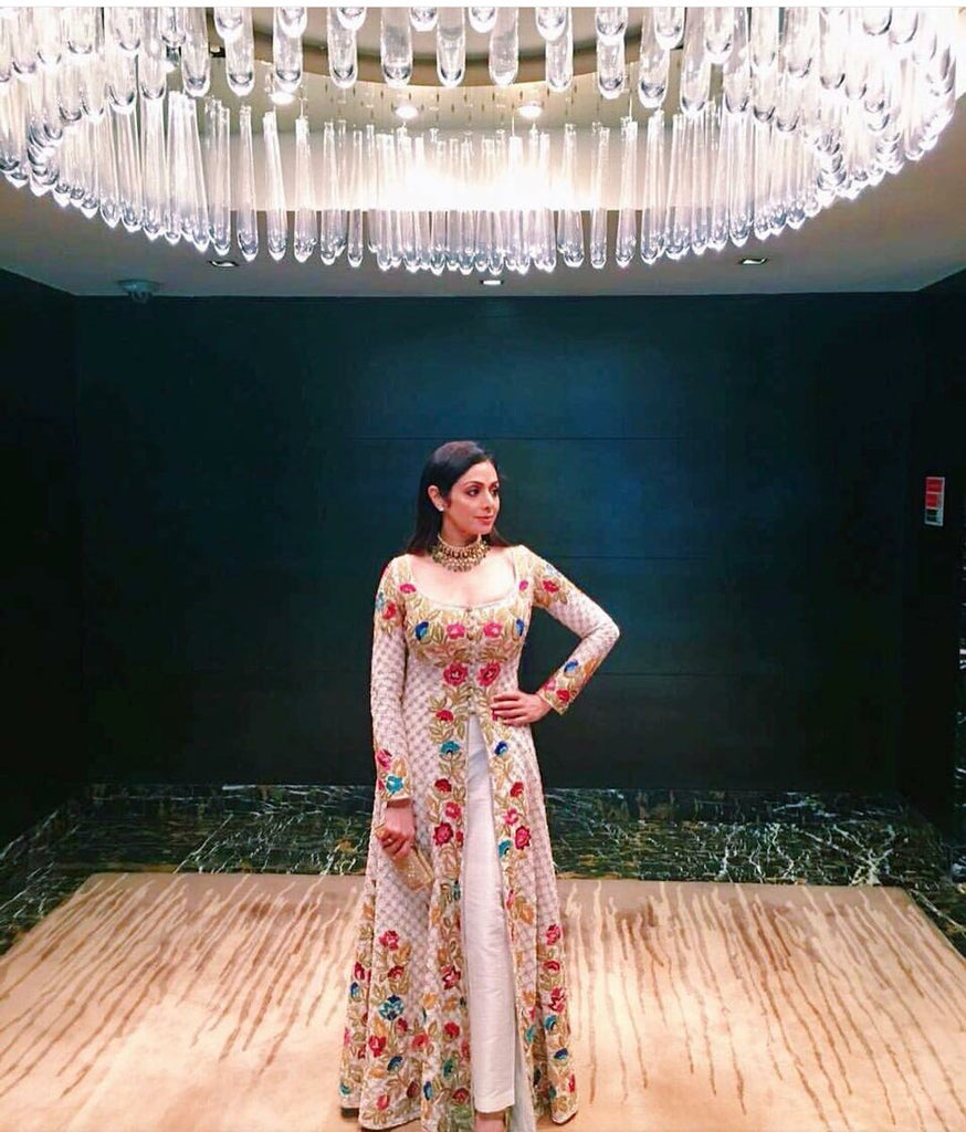ShriDevi Kapoor in evening Wear handcrafted embrodiery Art Silk Manish Malhotr's Dress