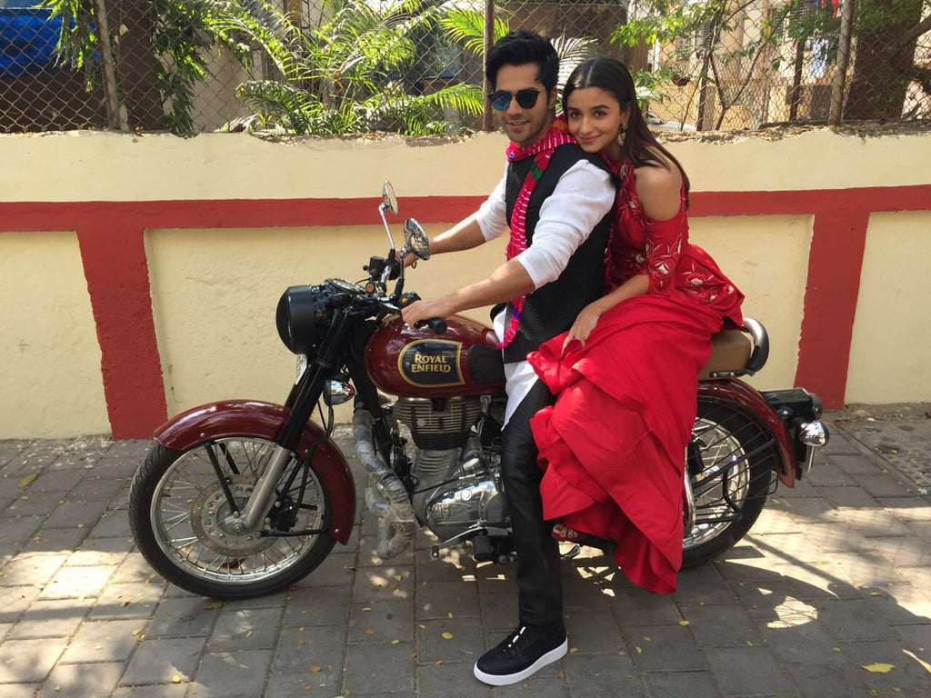 Alia Bhatt & Varun Dhawan at Badrinath Ki Dulhaniya trailer launch Alia in designer red Resham embroidery long floor length off shoulder gown 