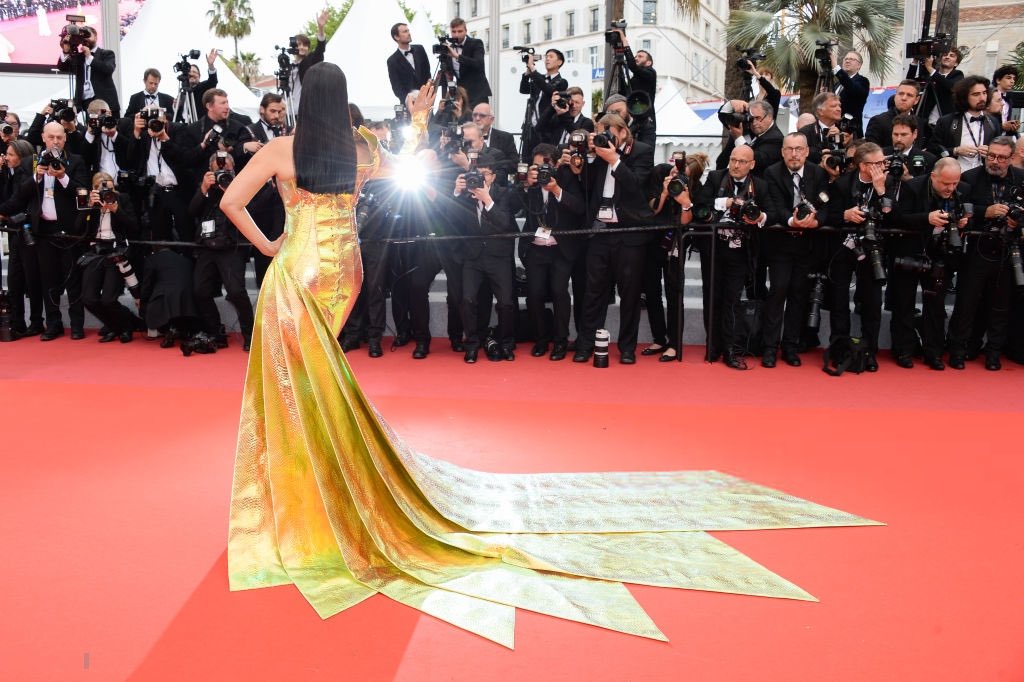 Aishwarya Rai in gold snakeskin Jean Louis Sabaji gown at cannes 2019