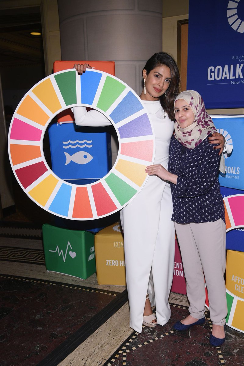 Priyanka Chopra looked beautiful in her white long-sleeved gown at The Goalkeepers Global Goals Awards held on Tuesday night in New York City