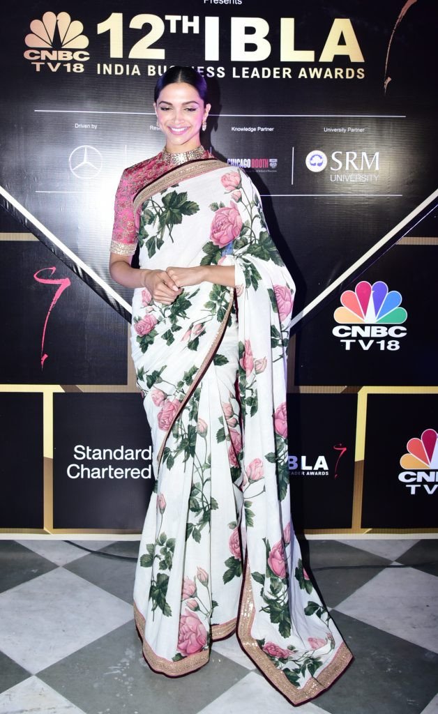 Deepika Padukone in hand-painted Sabyasachi’s designer floral saree