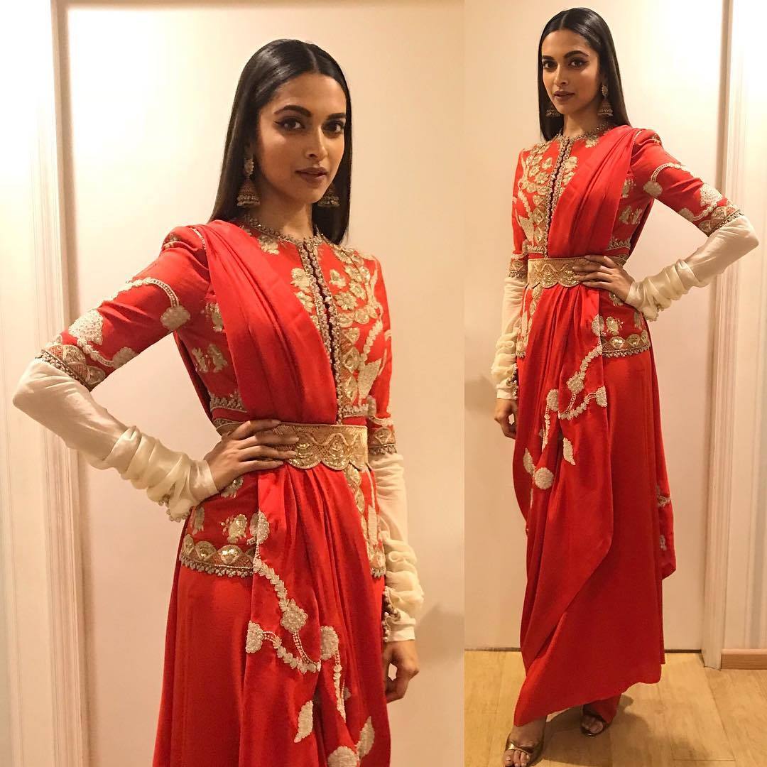 Deepika Padukone’s bridal beauty look in bright red saree by Anamika Khanna